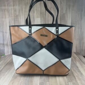 Kenneth Cole Reaction Women's‎ Handbag Black Tan White Color Block 14"x12"